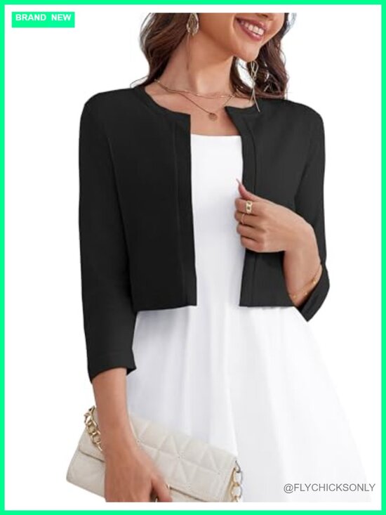 Sweaters - Women's Cropped Bolero Shrug Cardigan 3/4 Sleeve Open Front Lightweight Soft